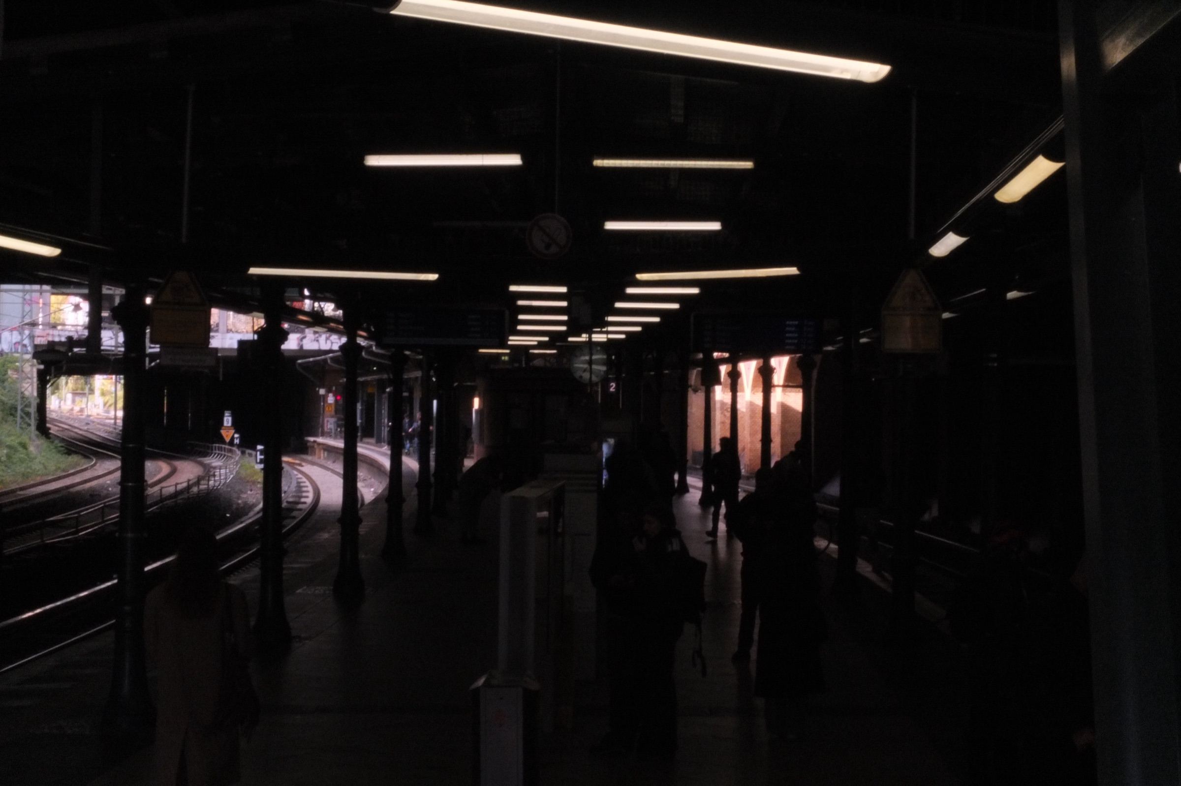 Train platform in near darkness